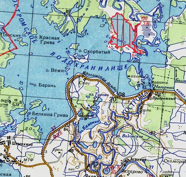 Подробная карта костромского водохранилища подробная с