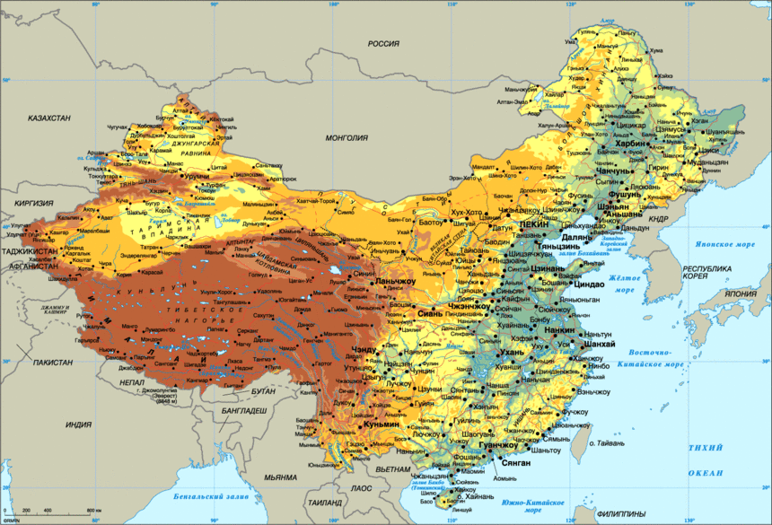 Карта китая реки и озера